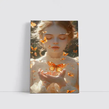 Girl Holding Butterfly Golden Light Fantasy