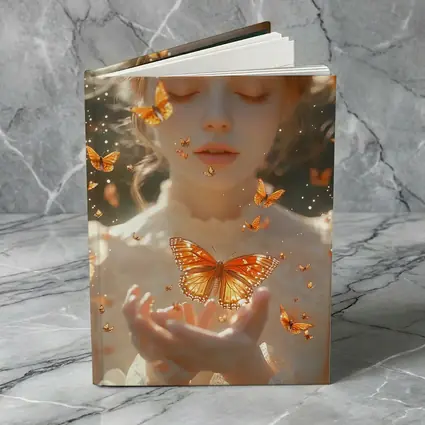 Girl Holding Butterfly Golden Light Fantasy