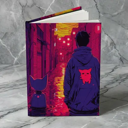 Anime Boy Cat Rainy Neon Alley Night