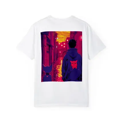 Anime Boy Cat Rainy Neon Alley Night
