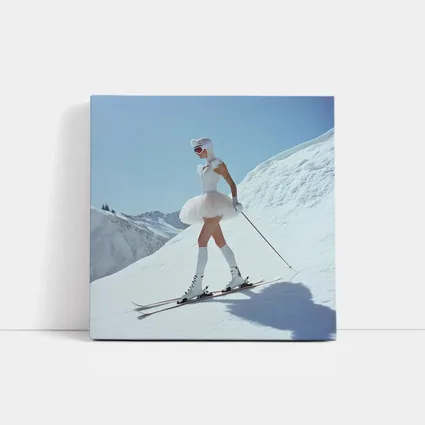 Ballet Skier Woman on Snowy Mountain