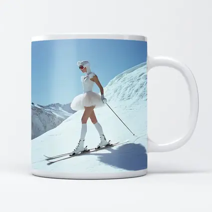 Ballet Skier Woman on Snowy Mountain