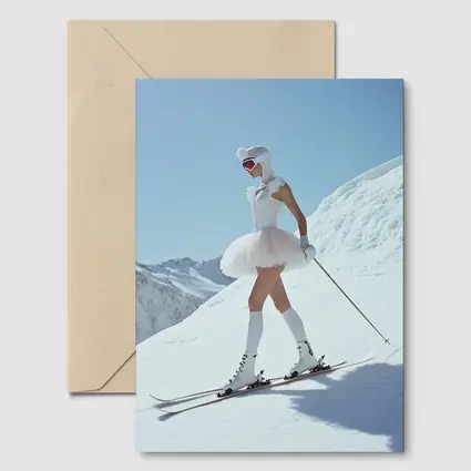 Ballet Skier Woman on Snowy Mountain