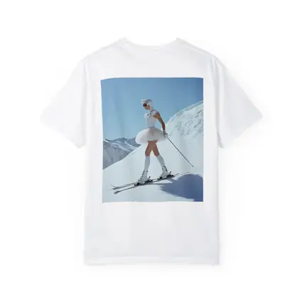 Ballet Skier Woman on Snowy Mountain