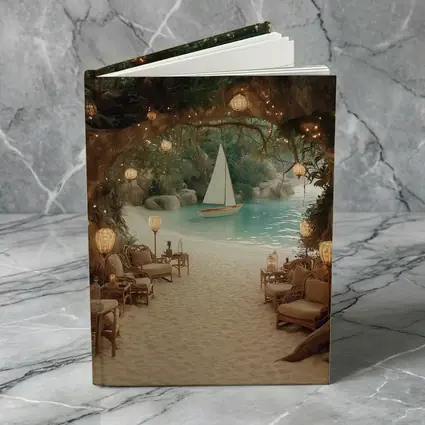 Tropical Cave Beach Sailboat Warm Lantern Light