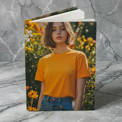 Young Woman Orange Shirt Garden Flowers