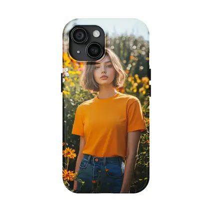 Young Woman Orange Shirt Garden Flowers