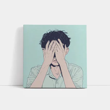 Anime Man Covering Face Mint Background