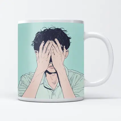 Anime Man Covering Face Mint Background