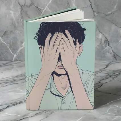 Anime Man Covering Face Mint Background