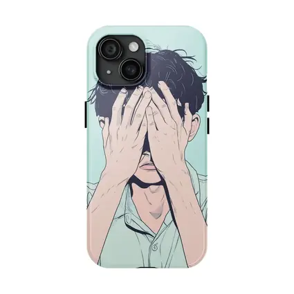 Anime Man Covering Face Mint Background