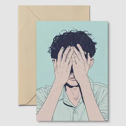 Anime Man Covering Face Mint Background