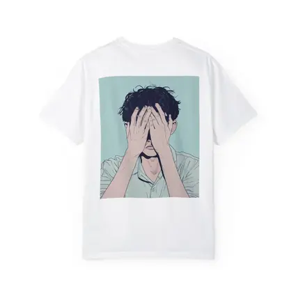 Anime Man Covering Face Mint Background