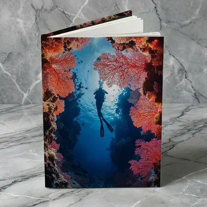 Scuba Diver Silhouette Deep Ocean Coral Reef