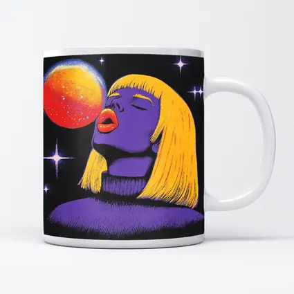 Purple Woman Yellow Hair Cosmic Space Art