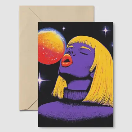 Purple Woman Yellow Hair Cosmic Space Art