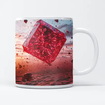 Red Crystal Cube Floating Desert Sunset
