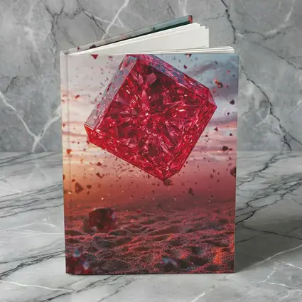 Red Crystal Cube Floating Desert Sunset