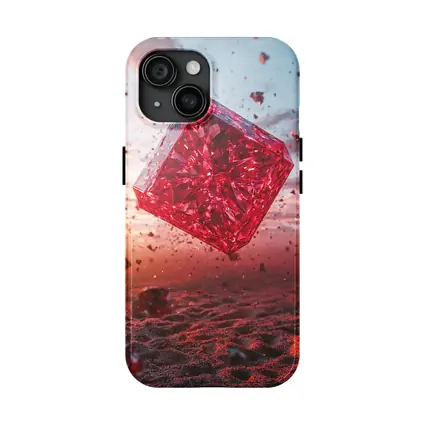 Red Crystal Cube Floating Desert Sunset