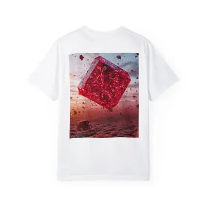 Red Crystal Cube Floating Desert Sunset
