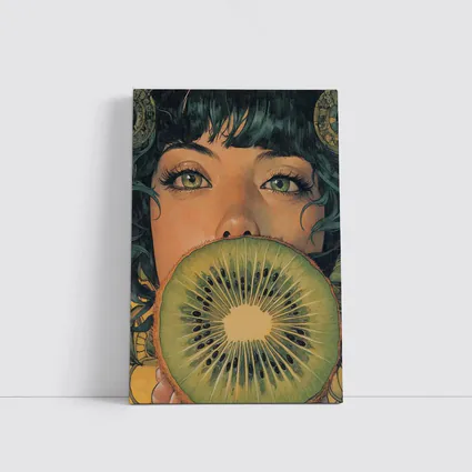 Woman Green Eyes Kiwi Fruit Illustration Art