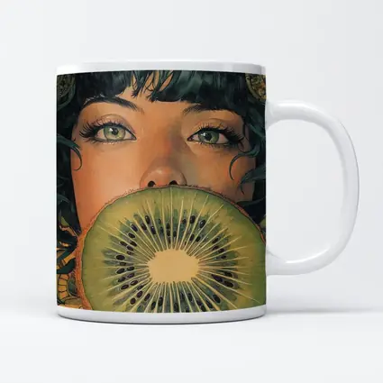 Woman Green Eyes Kiwi Fruit Illustration Art