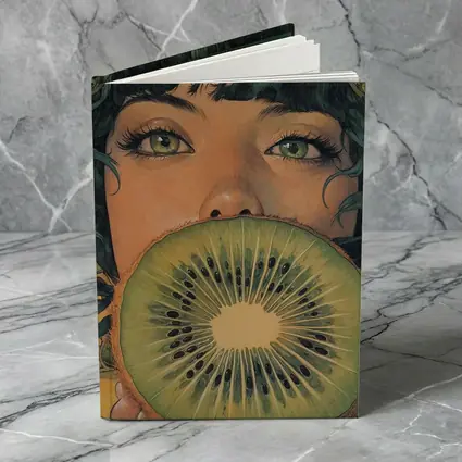 Woman Green Eyes Kiwi Fruit Illustration Art