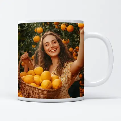 Smiling Woman Picking Lemons Citrus Orchard