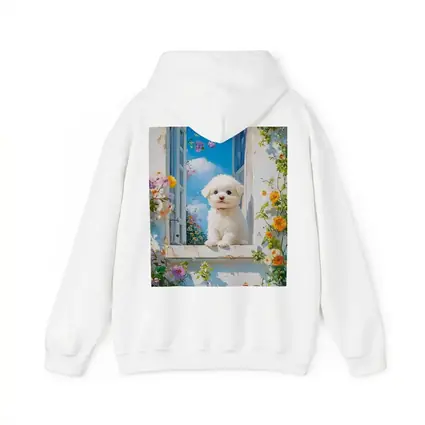 Bichon Frise Puppy Oil Painting Window Flowers