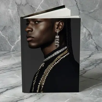 Young Man With Braids and Jewelry Gray Background