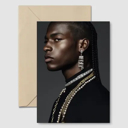 Young Man With Braids and Jewelry Gray Background