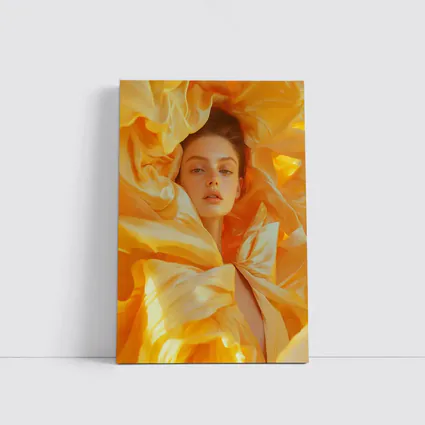 Woman Surrounded by Golden Yellow Silk Petals