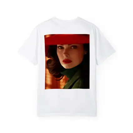 Woman Red Hat Green Coat Retro Portrait