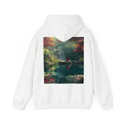 Meditation by Waterfall Autumn Forest Scene