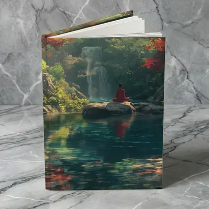 Meditation by Waterfall Autumn Forest Scene