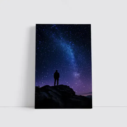 Man Silhouette Standing Under Milky Way Night