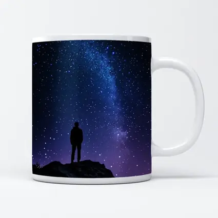 Man Silhouette Standing Under Milky Way Night