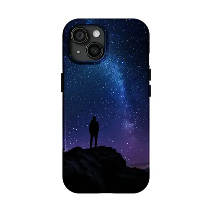 Man Silhouette Standing Under Milky Way Night