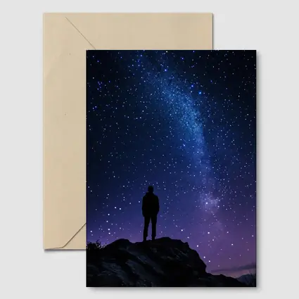 Man Silhouette Standing Under Milky Way Night