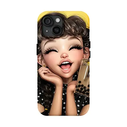 Anime Girl Boba Tea Yellow Background
