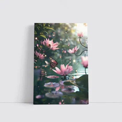 Monarch Butterfly Pink Lotus Flowers Water