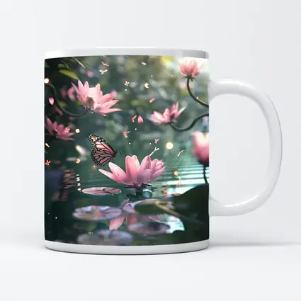 Monarch Butterfly Pink Lotus Flowers Water