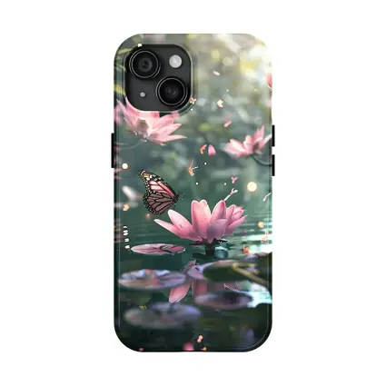 Monarch Butterfly Pink Lotus Flowers Water
