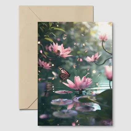 Monarch Butterfly Pink Lotus Flowers Water