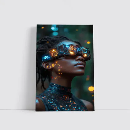 Cyberpunk Woman Neon VR Glasses Forest