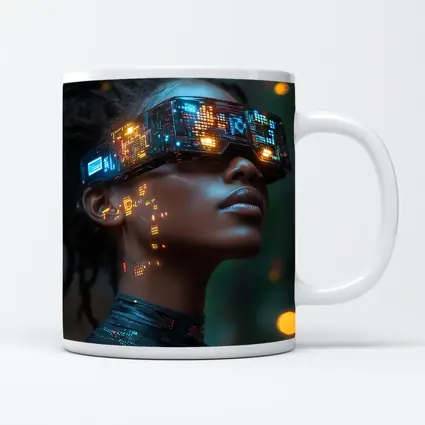 Cyberpunk Woman Neon VR Glasses Forest