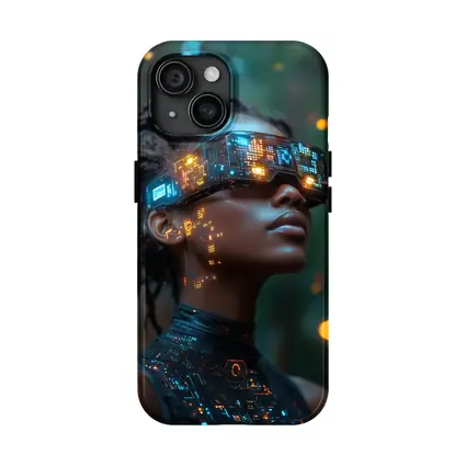 Cyberpunk Woman Neon VR Glasses Forest