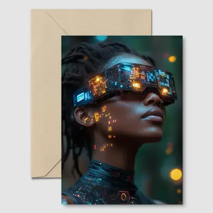 Cyberpunk Woman Neon VR Glasses Forest