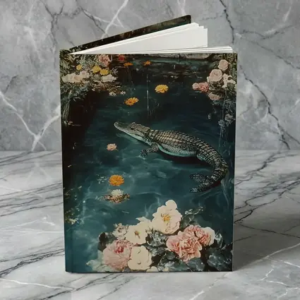 Crocodile Floating Among Roses Floral Water