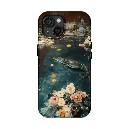 Crocodile Floating Among Roses Floral Water